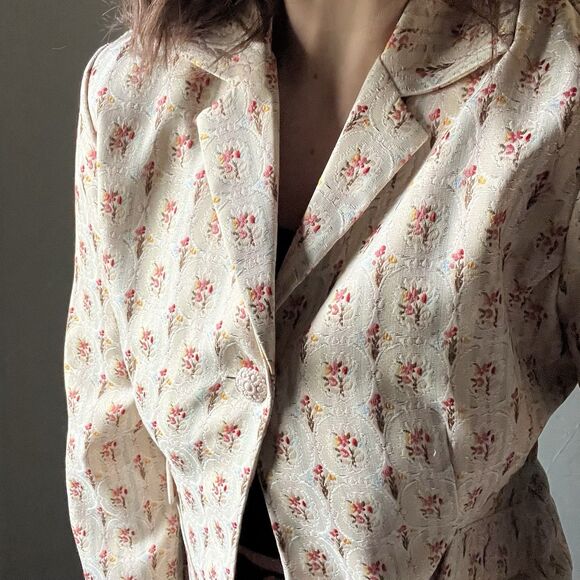 VTG Sag Harbor Petite Cottagecore Floral Print Blazer Jacket Size 10 Grandma - Picture 12 of 13